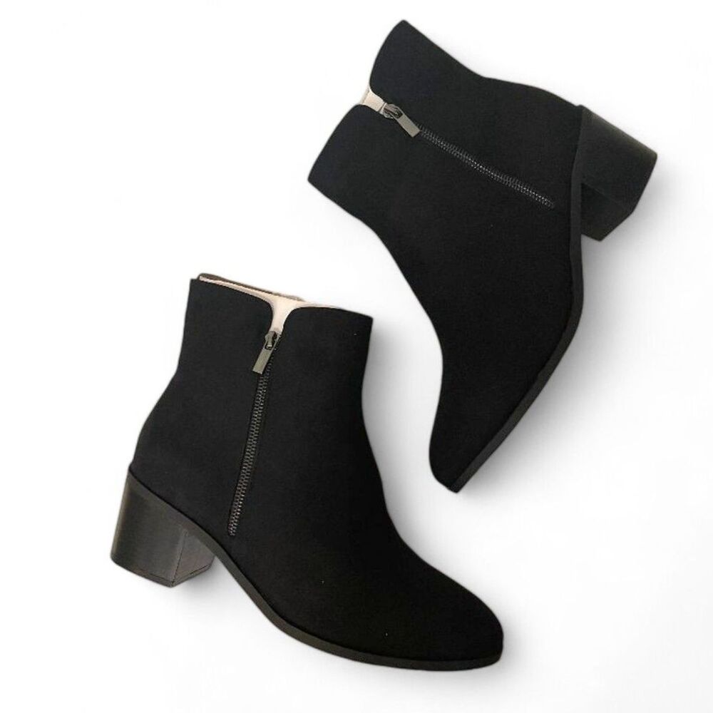 EVANS "Jean" Black Suede Ankle Boot, New! Size 12 Wide